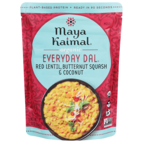 Plant-based protein. Ready in 90 seconds. Creamy red lentils (masoor dal) blend beautifully with sweet butternut squash and coconut. Golden colored, with bright lemon and red jalapeño, this best-seller is a favorite. Dal is the Indian term for beans simmered with spices to make a thick stew. These cooked dals are a staple across India, and each region infuses them with its own flavorful traditions. Keep our favorite versions on hand for those times you want a plant-based meal without a fuss. I bring a fresh perspective to my delicious heritage, inviting you to experience the beautiful complexity of Indian food and share it with the people you love. - Maya Kaimal, Julia Child Award-Winning Cookbook Author. Separation is natural.