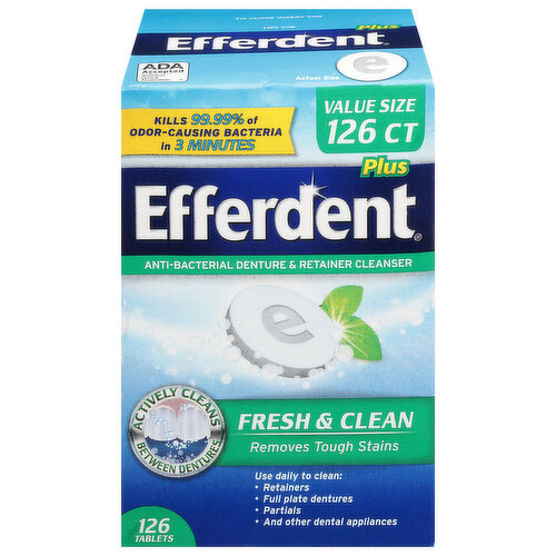 Efferdent Plus Denture & Retainer Cleanser, Anti-Bacterial, Fresh & Clean, Tablets, Value Size