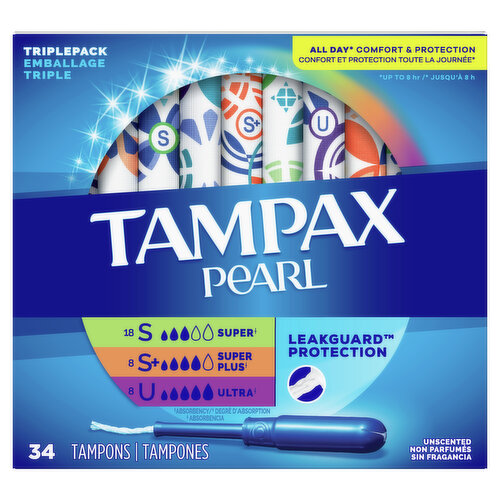 Tampax Pearl Tampax Pearl Tampons Trio Multipack, S/SP+/U 34 Ct