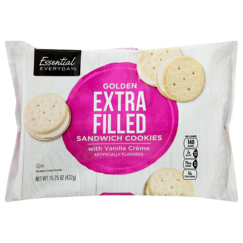 Essential Everyday Sandwich Cookies with Vanilla Creme, Golden, Extra Filled