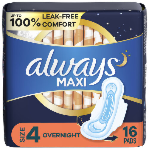 Always Maxi Maxi Overnight Pads with Wings, Size 4