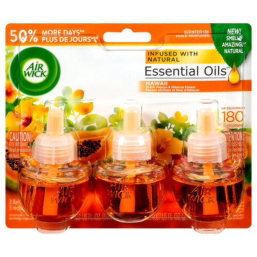 50% more days (compared to Air Wick twin refill). Infused with natural essential oils. New! Smells amazingly natural. Up to 180 days (per pack based low settings). Use with Air Wick plug-in diffusers. Great Fragrance: infused with natural essential oils. Free from: Phthalates. Health. Hygiene. Home.