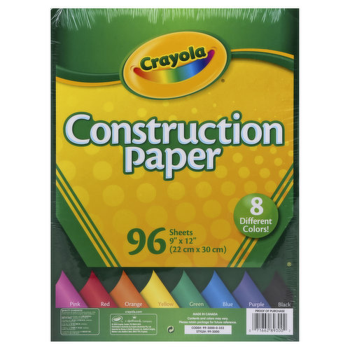 Crayola Construction Paper - 9 x 12, 8 Assorted Colors, 96 Sheets