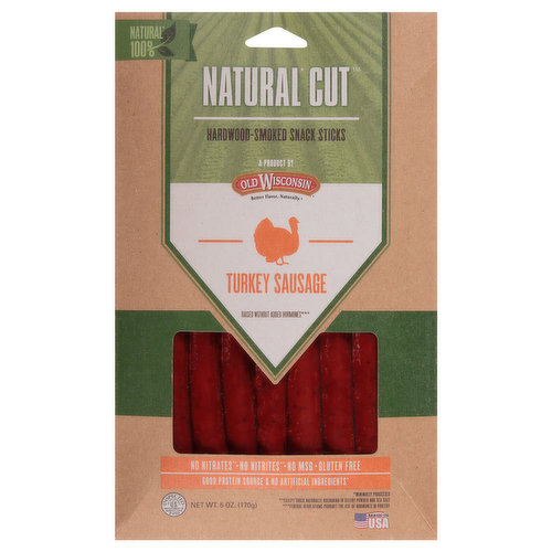 Old Wisconsin Natural Cut Snack Sticks, Hardwood-Smoked, Turkey Sausage