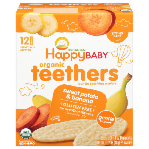 Happy Baby Organics Teethers, Sweet Potato & Banana, Sitting Baby, 2 Packs