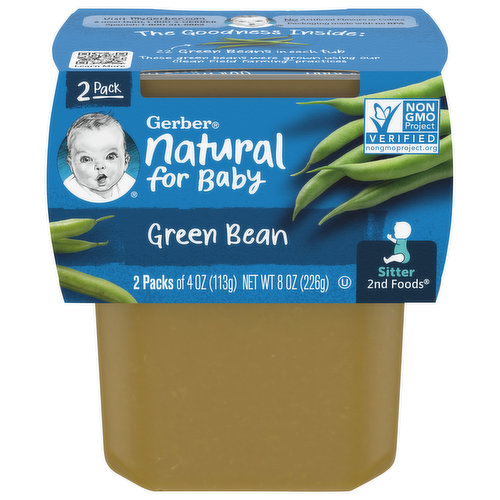 Gerber Natural for Baby Green Bean, Sitter 2nd Foods, 2 Pack