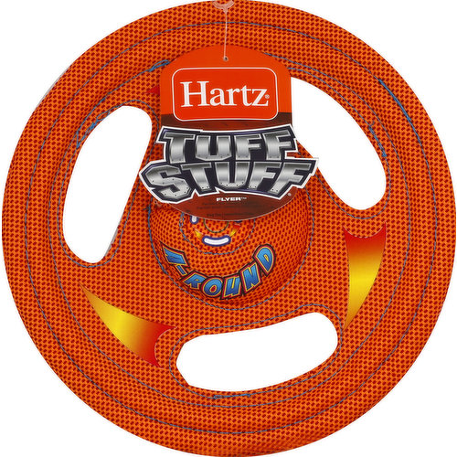 Perfect for tough tuggers! Toss A-round. Hartz Tuff Stuff: Made from ultra-durable ballistic nylon, Hartz Tuff Stuff Dog Toys are designed for serious tugging. Visit our website www.hartz.com. For dogs 20 lbs and up. Made in China.