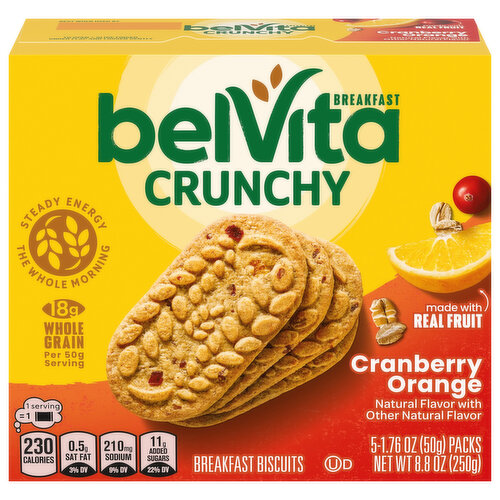 belVita Breakfast Biscuits, Crunchy, Cranberry Orange