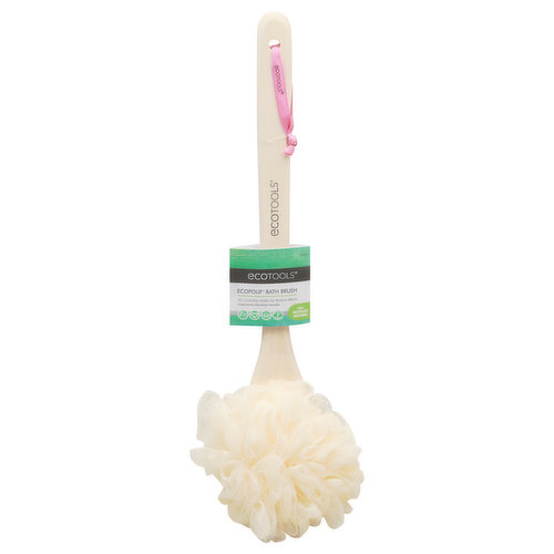 To cleanse hard-to-reach areas. Ergonomic bamboo handle. 3 moderate exfoliation. Look beautiful. Live beautifully. Cruelty-free.100% Recycled netting. The Ecopouf Bath Brush is designed with recycled netting and an ergonomic handle for better control while cleansing.