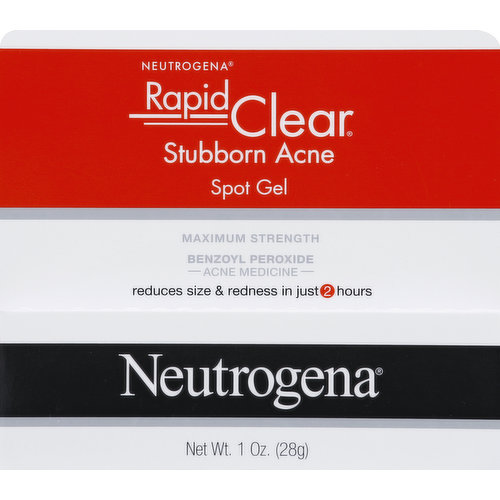Other Information: Protect from excessive heat (104 degrees F/40 degrees C).  Misc: Benzoyl peroxide acne medicine. Reduces size & redness in just 2 hours. Neutrogena rapid clear stubborn acne spot gel clears breakouts with maximum strength benzoyl peroxide acne medicine and reduces two key signs of stubborn acne, size and redness, in just two hours. Questions? Call toll-free 800-582-4048 or 215-273-8755 (collect) or visit www.neutrogena.com.