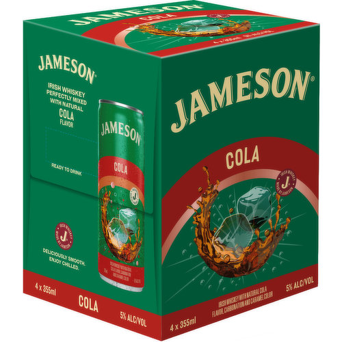 Jameson Whiskey and Cola Cocktail, Ready to Drink, 4 Pack Cans