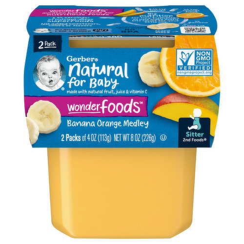 Gerber Natural for Baby Banana Orange Medley, Wonderfoods, Sitter 2nd Foods, 2 Pack