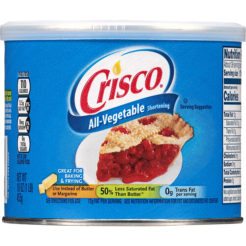 Crisco Shortening, Butter Flavor, All-Vegetable 16 oz, More Oils &  Shortening