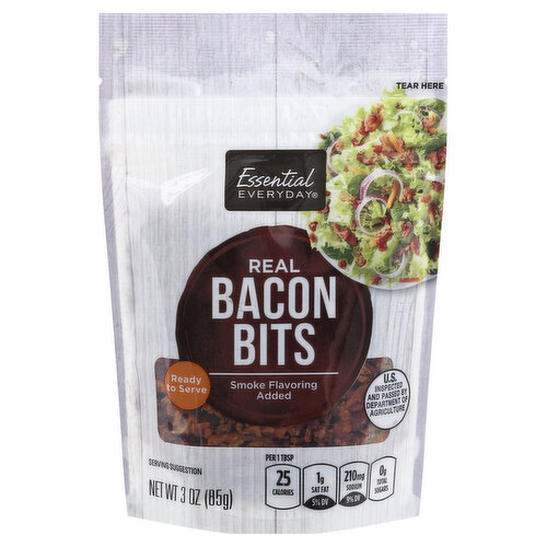 Smoke flavoring added. Per 1 Tbsp: 25 calories; 1 g sat fat (5% DV); 210 mg sodium (9% DV); 0 g total sugars. Ready to serve. Packed by weight, not volume contents may settle. 100% Quality Guaranteed. Like it or let us make it right. That's our quality promise. 877-932-7948. essentialeveryday.com. U.S. inspected and passed by Department of Agriculture. www.essentialeveryday.com. For additional recipes, visit www.essentialeveryday.com.