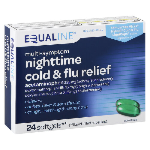 Equaline Cold & Flu Relief, Multi-Symptom, Nighttime, Softgels