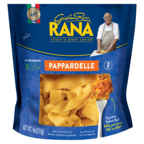 Enjoy the flavors of Italy with our Pappardelle. With over 50 years of pasta making experience, our products will allow you to experience the taste of Italy from your own home. Giovanni Rana Pasta uses the highest quality ingredients to make products that can be enjoyed by everyone.