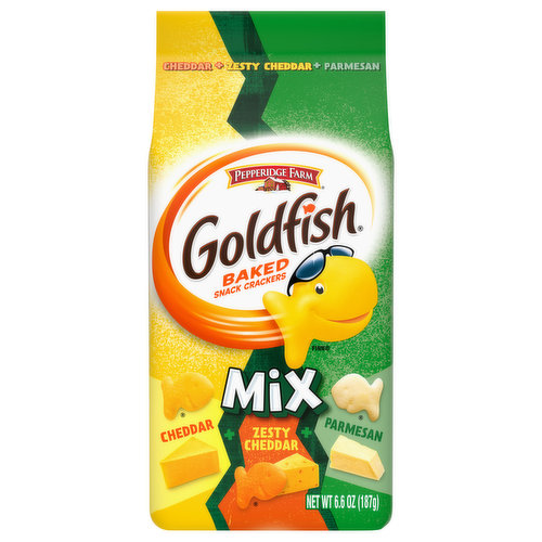 Goldfish Baked Snack Crackers, Cheddar + Zesty Cheddar + Parmesan, Mix