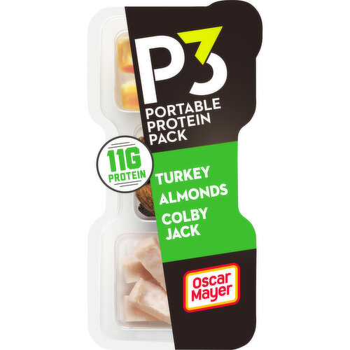 P3 Portable Protein Snack Pack with Turkey, Almonds & Colby Jack Cheese, for a Low Carb Lifestyle