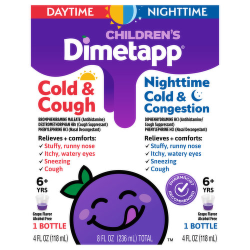 Dimetapp Cold & Cough, Nighttime Cold & Congestion Medicine, Grape Flavor, Alcohol-Free