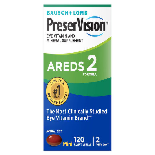 Bausch + Lomb. No. 1 brand doctor recommended (Data on file for No. 1 doctor recommended brand, Bausch + Lomb PreserVision is a trademark of Bausch & Lomb Incorporated or its affiliates). The most clinically studied eye vitamin brand (The PreserVision AREDS 2 formula is based on 20 years of clinical studies by the National Eye Institute). 2 per day. No FD&C; Dyes. Join our free support program. SightMatters. Membership Includes: SightMatters Welcome Kit. Up to $60 in savings throughout the year. Expert advice & information. See insert inside for valuable coupons and to join!