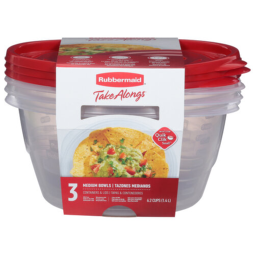 Rubbermaid Take Alongs Containers & Lids, Medium Bowls, 6.2 Cups