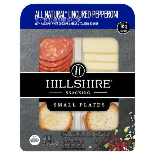 Hillshire Farm Snacking Small Plates, All Natural Uncured Pepperoni Deli Lunch Meat with Natural White Cheddar Cheese, 2.76 oz