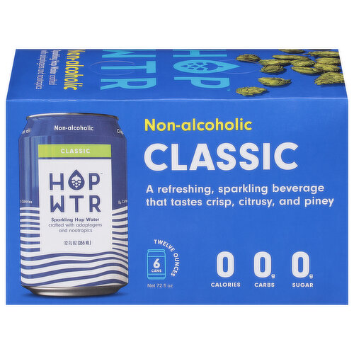 Hop Wtr Sparkling Hop Water, Classic, Non-Alcoholic