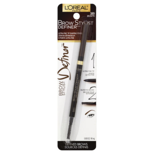 L'Oreal Brown Stylist Definer Shaping Pencil, Ultra-Fine, Brunette 389