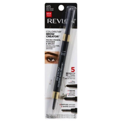 Revlon ColorStay Micro Pencil Powder & Brush, Brow Creator, Soft Black 615