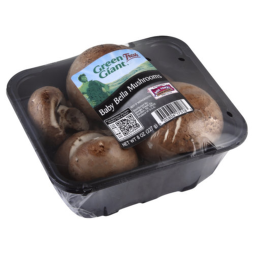 Find delicious recipes, helpful tips & more: scan code with app. www.greengiantfresh.com/mushrooms. Box Tops for Education. Produce of USA.