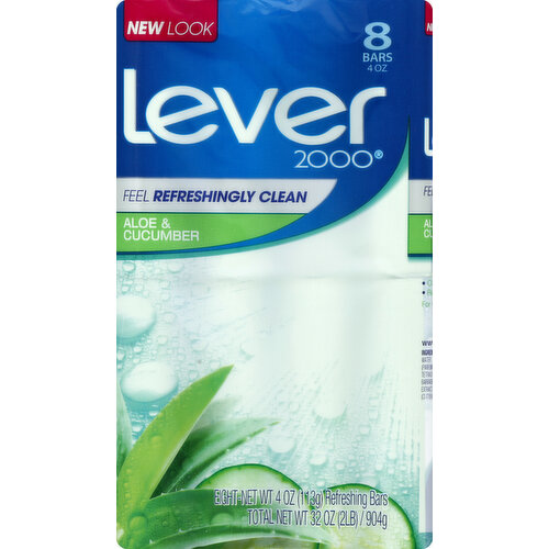New look. Feel refreshingly clean. Clean. Refreshed. For clean and fresh skin. www.Lever2000.com. Questions or comments? Call 1-866-My-Lever (1-866-695-3837). Made in Mexico.