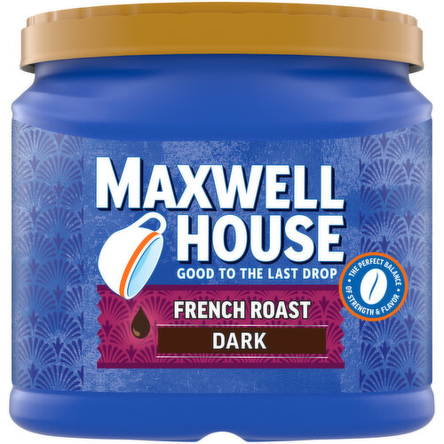 For a strong start to your day, enjoy a cup of Maxwell House Dark Roast French Roast Ground Coffee. The perfect balance of strength and flavor, our French roast dark roast ground coffee has an intense, bold flavor. Trusted by generations of coffee drinkers, our dark roast coffee has a consistently great taste that’s good to the last drop. Great served black, with Maxwell House International Cafe as creamer, or however you take your coffee, our 100% pure coffee is perfect for brewing in your drip coffee maker. Our Certified Kosher ground coffee is packaged in a 25.6-ounce resealable canister to lock in flavor and freshness in between uses. From lively light roasts to full bodied dark blends, Maxwell House's signature taste is created through a process that isn't done the easy way, but the right way, for 125 years.