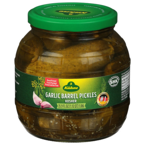 Kuhne Barrel Pickles, Garlic, Kosher