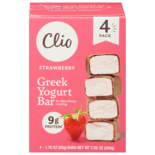 Clio Yogurt Bar, Greek, Strawberry, 4 Pack