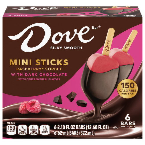 Dove Ice Cream Bar, Raspberry Sorbet with Dark Chocolate, Mini Sticks, Snack Size