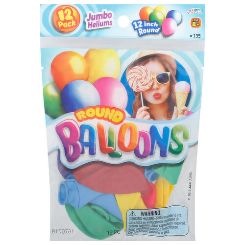 Ja-Ru Balloons, Round, Jumbo, 12 Inch, 12 Pack