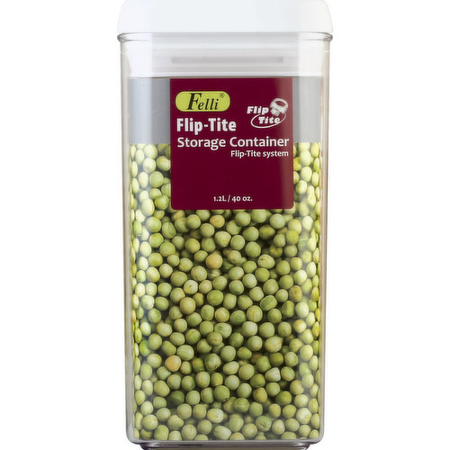 1.2 L. Flip-Tite system. Easy operation. Stackable. Dishwasher safe. See through content. Recommended for dry goods. Shatterproof and BPA free. Dry storage system. So easy! Open and close securely with 2 fingers. No BPA. The base of this container is dishwasher safe. Dishwasher safe, top rack base only. Food safe. Bisphenol A (BPA) free. Dishwasher safe top shelf only. Not recommended for use in microwave oven. Made in Taiwan.