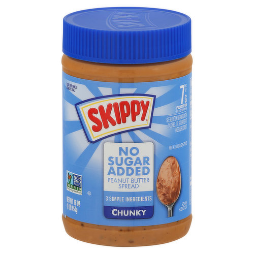 Skippy Peanut Butter Spread, No Sugar Added, Chunky