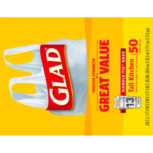 Glad Handle-Tie Tall Kitchen Bags, 13 Gallon