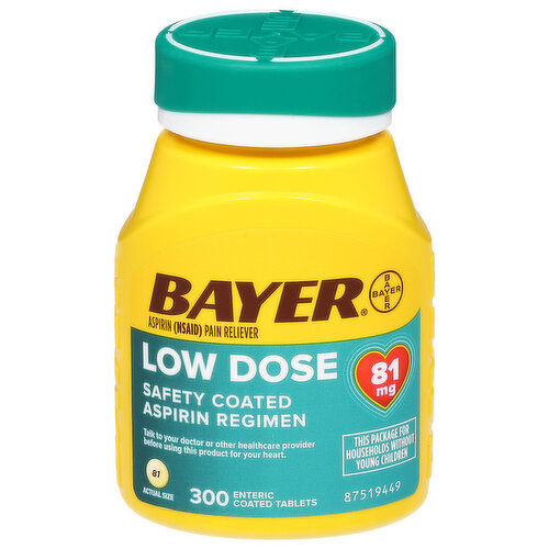 Bayer Aspirin (NSAID) Pain Reliever, Low Dose, 81 mg, Enteric Coated Tablets