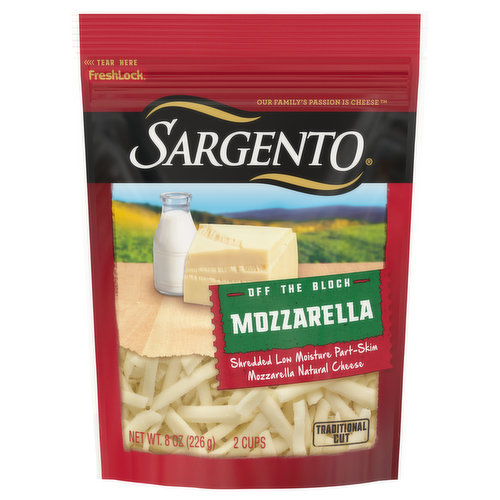 Sargento Off the Block Shredded Cheese, Mozzarella, Traditional Cut