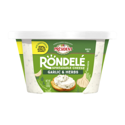 President Creamy Whipped Garlic & Herbs Light Spreadable Cheese