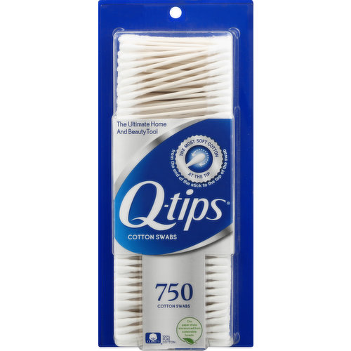 100% pure cotton. The ultimate home and beauty tool. The most soft cotton at the tip (from the end of the stick to the top of the swab). Q-Tips Cotton Swabs are the ultimate home and beauty tool. With the most soft cotton at the tip (from the end of the stick to the top of the swab) and a gently flexible stick, Q-Tips Cotton Swabs are perfect for a variety of uses. This seal signifies that Q-Tips Cotton Swabs are made with 100% pure cotton. Questions: Call 1-800-265-7964 Consumer Info Center. For more helpful home and beauty tips visit www.qtips.com. Our paper sticks are sourced from sustainable forests. Q-Tips Cotton Swabs are biodegradable when composted and packaging is recyclable (Packaging is coded for recycling. Check to see if facilities exist in your area). Made in the USA.