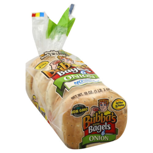 Made with non GMO ingredients. Healthy made delicious. 4 g fiber. 7 g protein. No: trans fat; cholesterol; high fructose corn syrup. Bubba sez - Eat lots of bagels. At Bubba's Bakery our goal is to make healthy delicious bagels for you and your family to enjoy. We start with the finest natural ingredients using a traditional process to make all of our bagels nutritious and full of flavor. We stand uncompromising in our commitment to bake the very best bagels. Healthy made delicious! From our family to yours. Enjoy some today! Fresh & delicious or your money back! This package is environmentally responsible. Thank you for choosing another healthy made delicious product from Papa Pita! www.papapita.com. To eat well is to live well. American Heart Association Certified: Meets criteria for heart-healthy food.