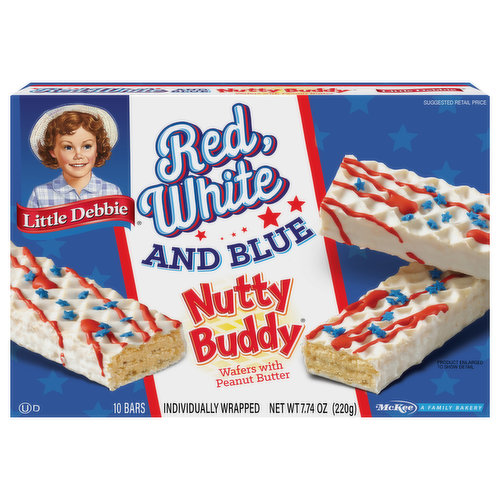 Little Debbie Nutty Buddy Bars, Wafers with Peanut Butter, Red, White and Blue