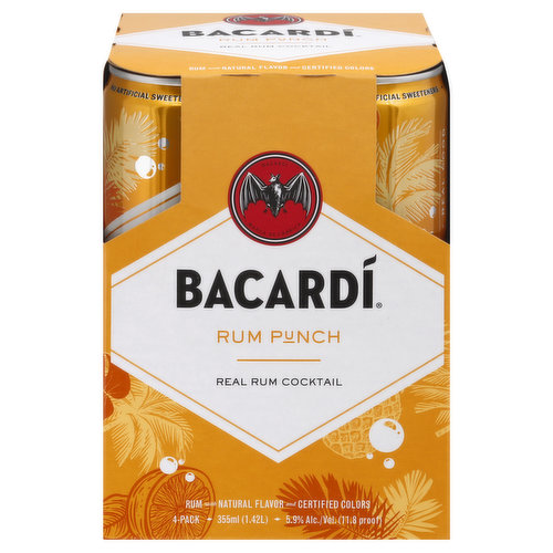 Bacardi Cocktail, Rum Punch, 4 Pack