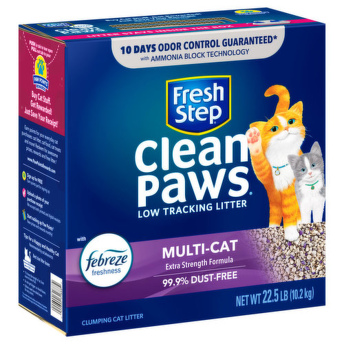 Fresh Step Clean Paws Multi-Cat Low Tracking Clumping Cat Litter, 22.5 lb