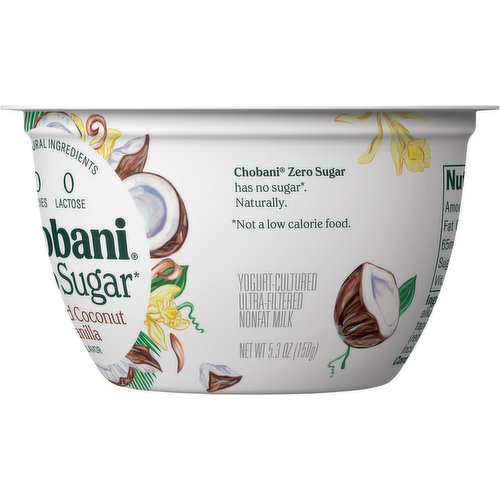 Chobani Yogurt, Zero Sugar, Toasted Coconut Vanilla Flavor