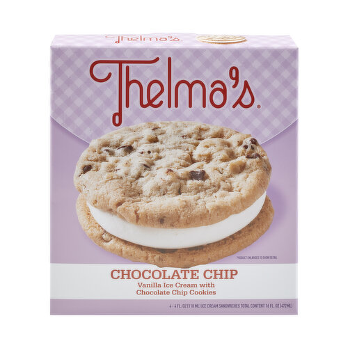 Thelma's 4-4 Fl. Oz. 4 Pack Ice Cream Sandwiches Thelma's Chocolate Chip Ice Cream Sandwich 4 Pack