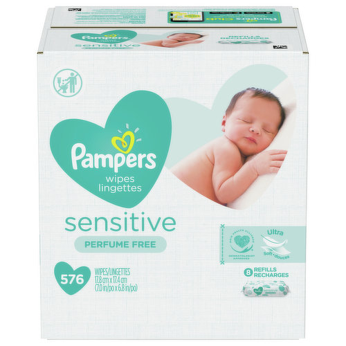 Your baby’s delicate skin deserves our best skin protection. As the #1 choice of hospitals, Pampers Sensitive Perfume Free wipes are clinically proven gentler than cleaning with water and washcloth alone—while Pampers unique pH balancing formula is specially designed to protect your baby’s delicate skin. And because they are specially designed with your baby’s sensitive skin needs in mind, Pampers Sensitive Perfume Free wipes contain no parabens, phenoxyethanol, perfume, alcohol, or dyes. Pampers wipes are dermatologically tested and hypoallergenic to care for even the most sensitive skin.